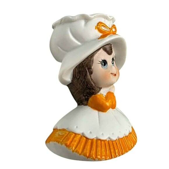 Vintage Lefton Ceramic Girl Pin Cushion Base Figurine Orange Dress Mini Planter - Picture 5 of 8